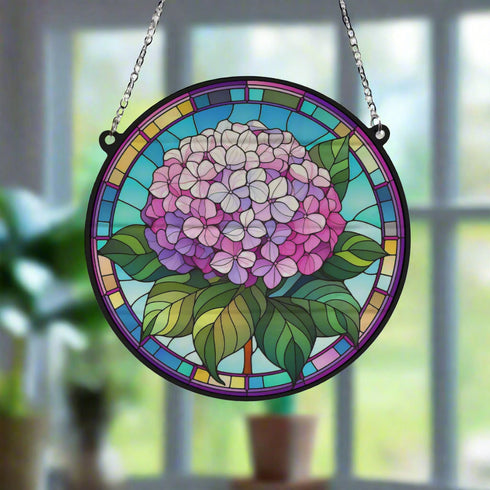 Hydrangea Stained Glass Effect Suncatcher